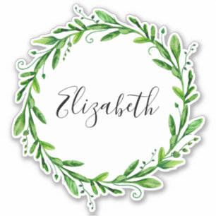 Wasserfarbener Kranz. Botanischer Sommername Aufkleber