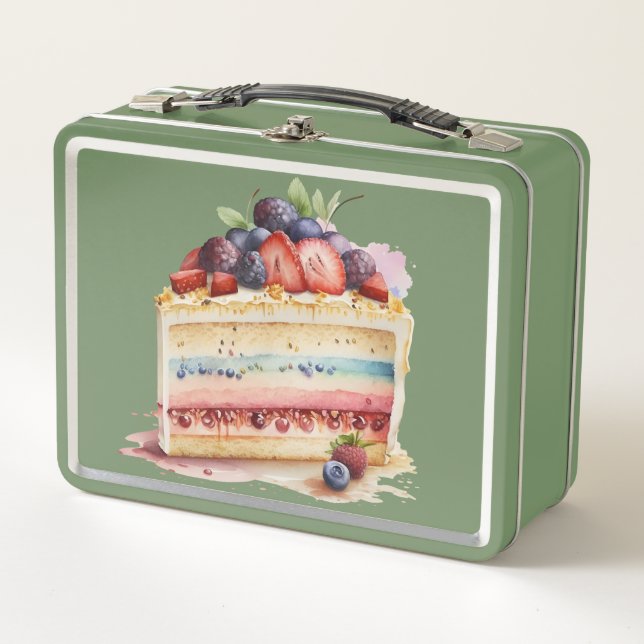 Wasserfarbener Kuchen Slice Deluxe Metall Brotdose (Vorderseite)