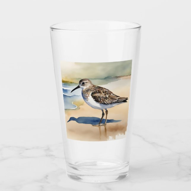 Wasserfarbener Küstenstrand Sandpiper Glas (Vorderseite)
