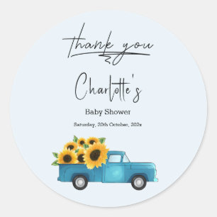 Wasserfarbener LKW mit Sonnenblumen Babydusche Runder Aufkleber