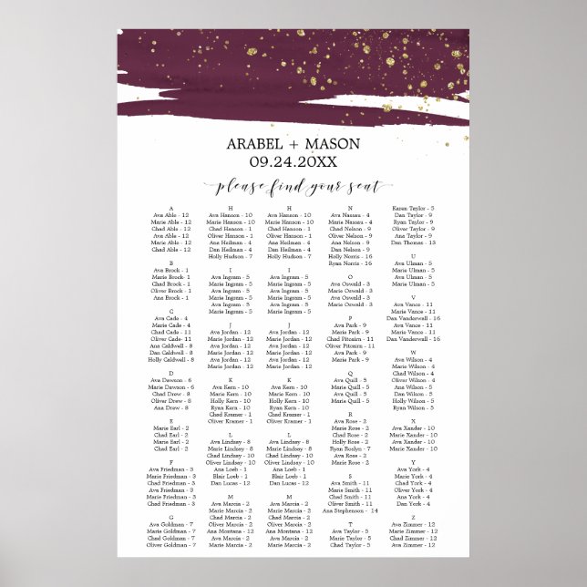 Wasserfarbener Marsala Alphabetische Seekarte Poster (Vorne)