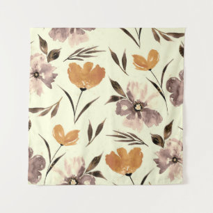 Wasserfarbener Mohn, abstraktes Blumenmuster. Wandteppich