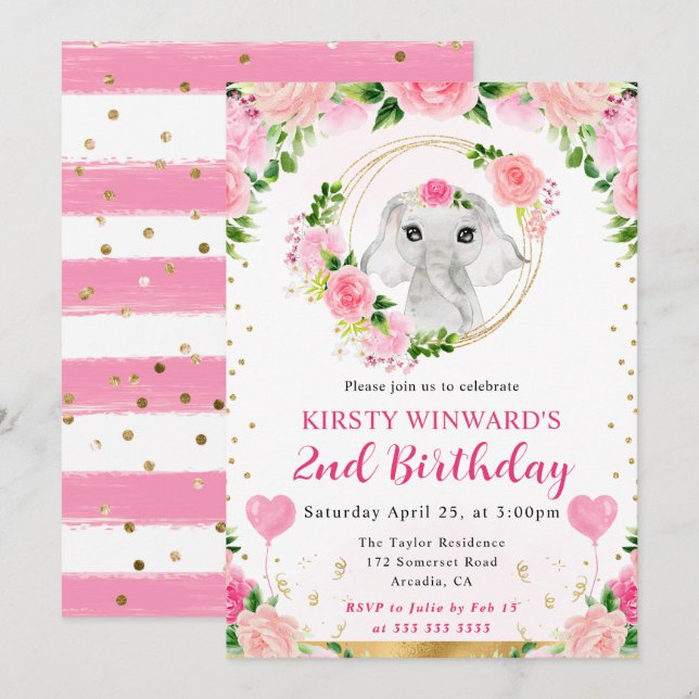 Wasserfarbener Niedlicher Dschungel Elephant Kinde Einladung (Vorne/Hinten)