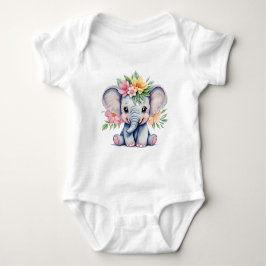 Wasserfarbener Niedlicher Elefant mit Blume Baby Strampler