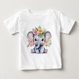 Wasserfarbener Niedlicher Elefant mit Blume Baby T-shirt