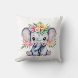 Wasserfarbener Niedlicher Elefant mit Blume Kissen