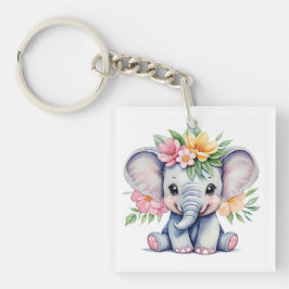 Wasserfarbener Niedlicher Elefant mit Blume Schlüsselanhänger