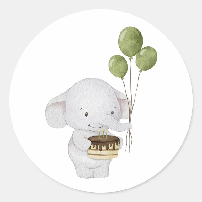Wasserfarbener Niedlicher Koch Elefant mit Kuchen  Runder Aufkleber (Vorderseite)