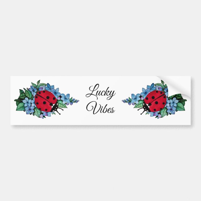 Wasserfarbener Niedlicher Ladybird mit blauen Blum Autoaufkleber (Vorne)