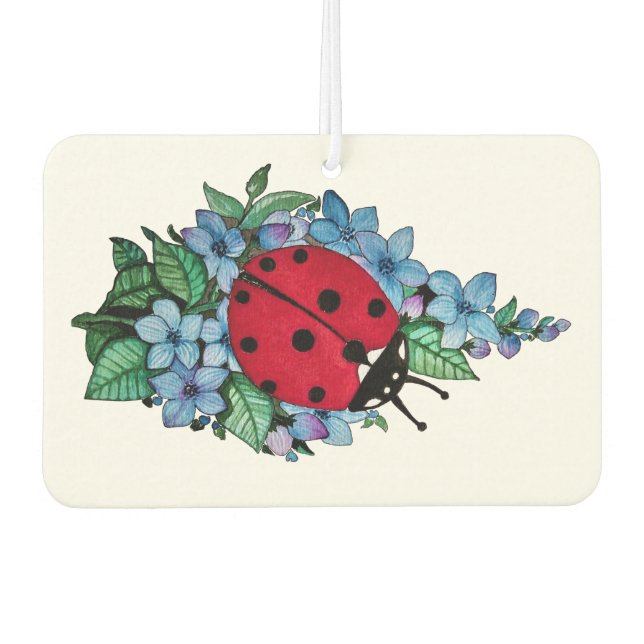 Wasserfarbener Niedlicher Ladybird mit blauen Blum Autolufterfrischer (Vorderseite)
