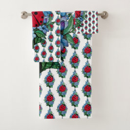 Wasserfarbener Niedlicher Ladybird mit blauen Blum Badhandtuch Set
