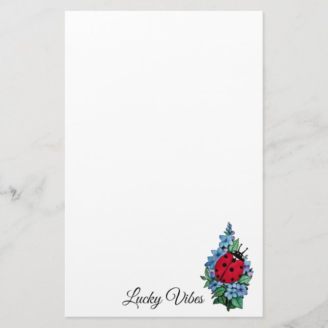 Wasserfarbener Niedlicher Ladybird mit blauen Blum Briefpapier (Vorderseite)