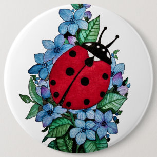 Wasserfarbener Niedlicher Ladybird mit blauen Blum Button