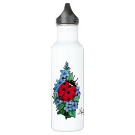 Wasserfarbener Niedlicher Ladybird mit blauen Blum Edelstahlflasche