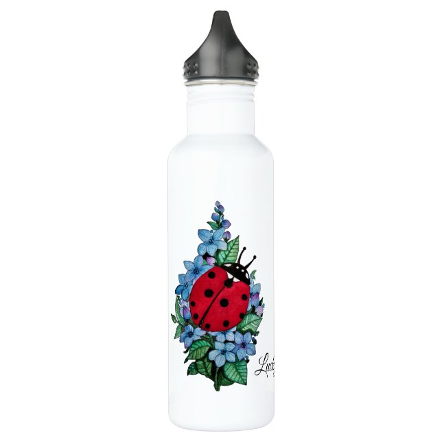 Wasserfarbener Niedlicher Ladybird mit blauen Blum Edelstahlflasche (Links)