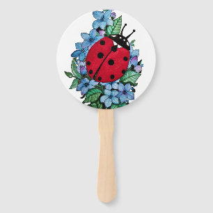 Wasserfarbener Niedlicher Ladybird mit blauen Blum Fächer