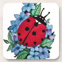 Wasserfarbener Niedlicher Ladybird mit blauen Blum Getränkeuntersetzer