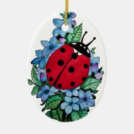Wasserfarbener Niedlicher Ladybird mit blauen Blum Keramik Ornament