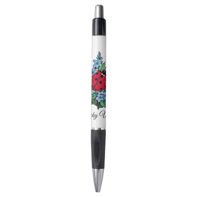 Wasserfarbener Niedlicher Ladybird mit blauen Blum Kugelschreiber (Vorderseite Vertikal)