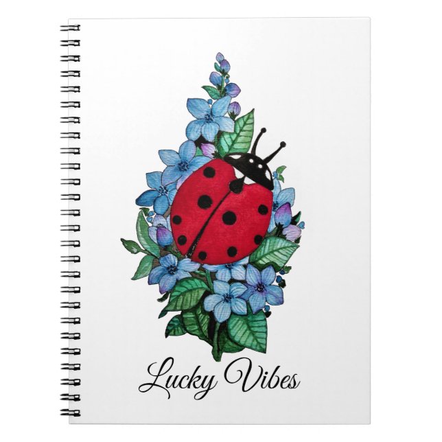 Wasserfarbener Niedlicher Ladybird mit blauen Blum Notizblock (Vorderseite)