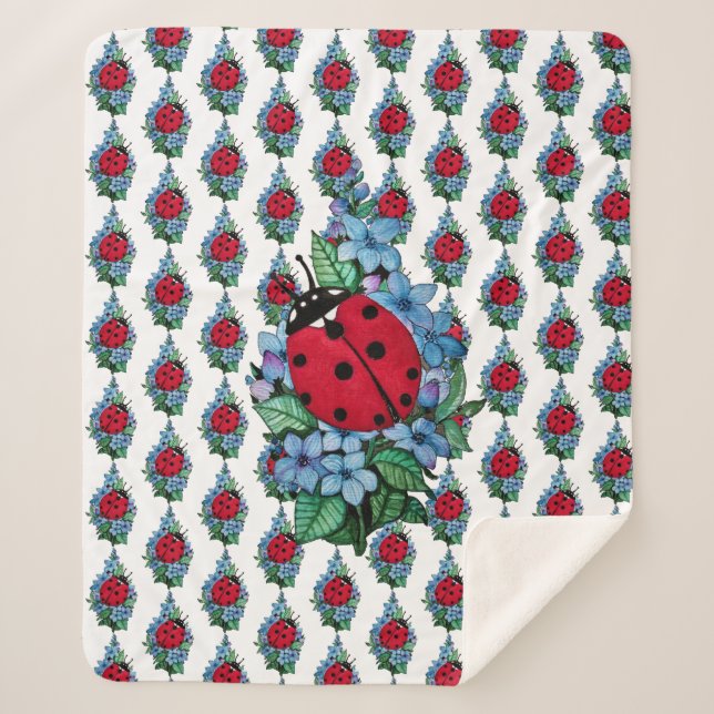 Wasserfarbener Niedlicher Ladybird mit blauen Blum Sherpadecke (Vorderseite)