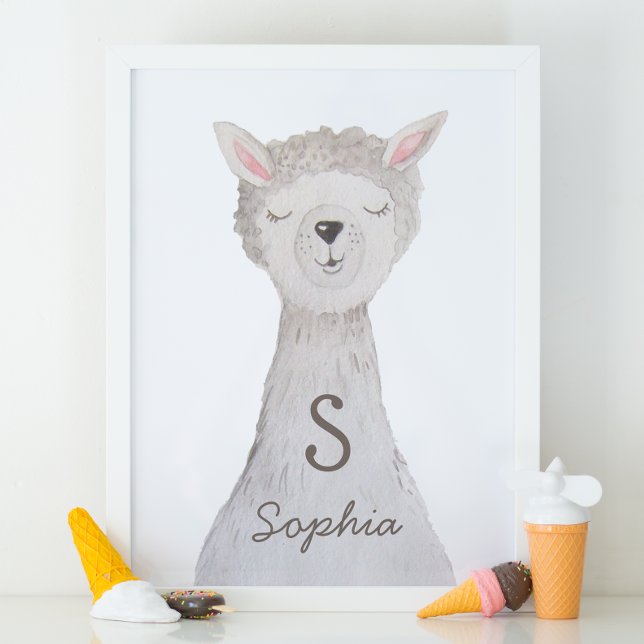 Wasserfarbener niedlicher Lama. Alpaca-Monogramm-K Poster (Von Creator hochgeladen)