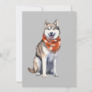 Wasserfarbener Niedlicher sibirischer Husky-Hund Feiertagskarte