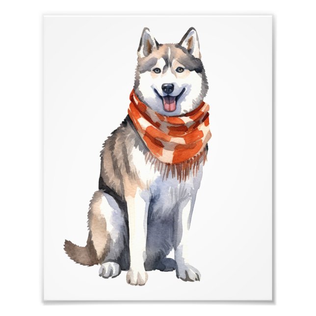 Wasserfarbener Niedlicher sibirischer Husky-Hund Fotodruck (Vorne)