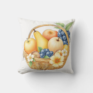 Wasserfarbener Obstkorb mit floralen Akzenten Kissen