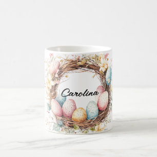 Wasserfarbener Osterreich mit Eiern und Blume Kaffeetasse