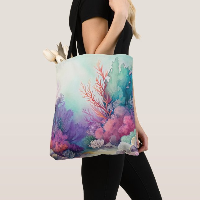 WASSERFARBENER OZEANBODEN MIT CORAL REEF-PFLANZE TASCHE (Von Nahem)