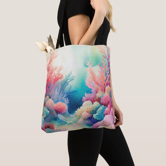 WASSERFARBENER OZEANBODEN MIT CORAL REEF-PFLANZE TASCHE (Von Nahem)