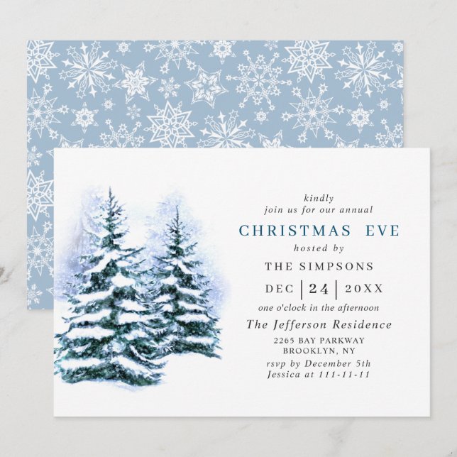 Wasserfarbener Pine Tree Holiday CHRISTMAS EVE Einladung (Vorne/Hinten)