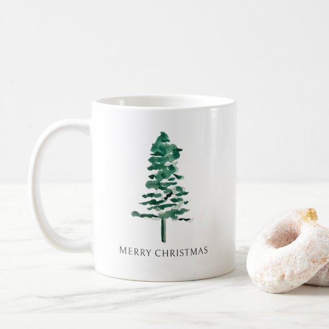 Wasserfarbener Pine Tree Moderne Weihnachten Kaffeetasse (Mit Donut)