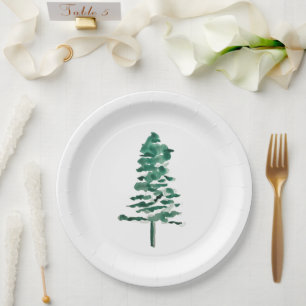 Wasserfarbener Pine Tree Moderne Weihnachten Pappteller