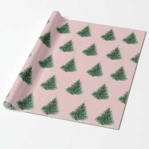 Wasserfarbener Pine Tree Rosa Weihnachten Geschenkpapier