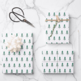 Wasserfarbener Pine Tree Weihnachten Geschenkpapier Set