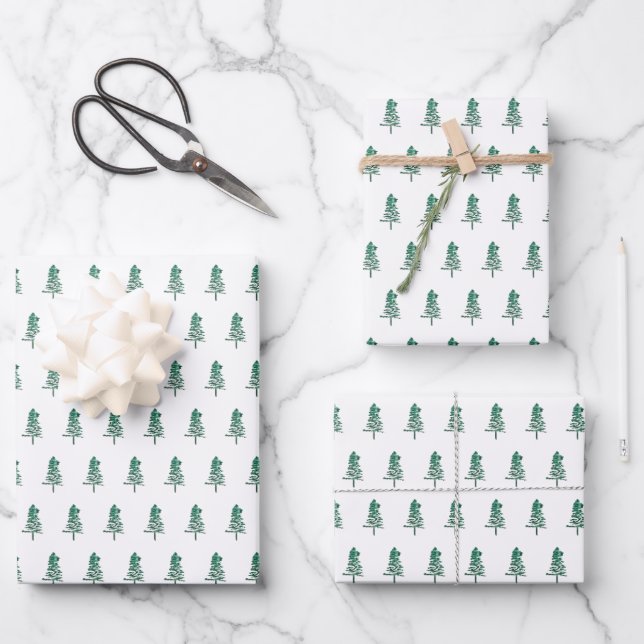 Wasserfarbener Pine Tree Weihnachten Geschenkpapier Set (Vorderseite)