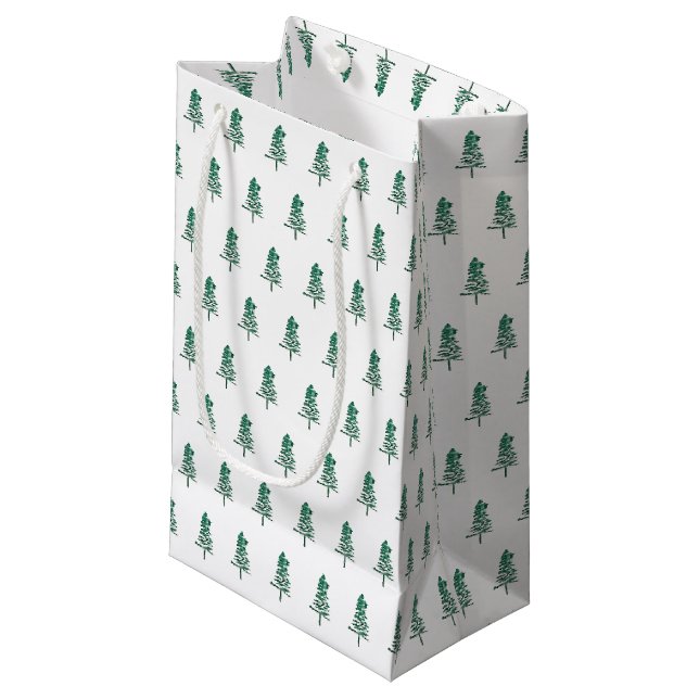 Wasserfarbener Pine Tree Weihnachten Kleine Geschenktüte (Vorderseite Schrägansicht)