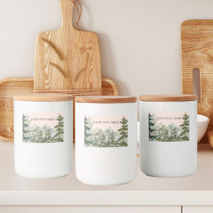 Wasserfarbener Pinienwald und Gebirge Rustikal Lebensmitteletikett