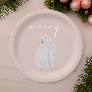 Wasserfarbener Polar Bär Moderne frohe Weihnachten Pappteller