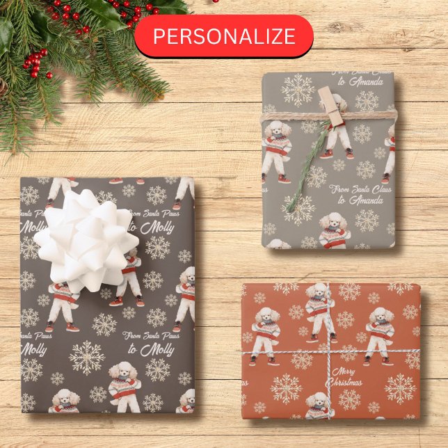 Wasserfarbener Poodle Snowflags Custom Holiday Geschenkpapier Set (Von Creator hochgeladen)