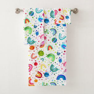 Wasserfarbener Regenbogen Galaxy Girls farbenfroh Badhandtuch Set