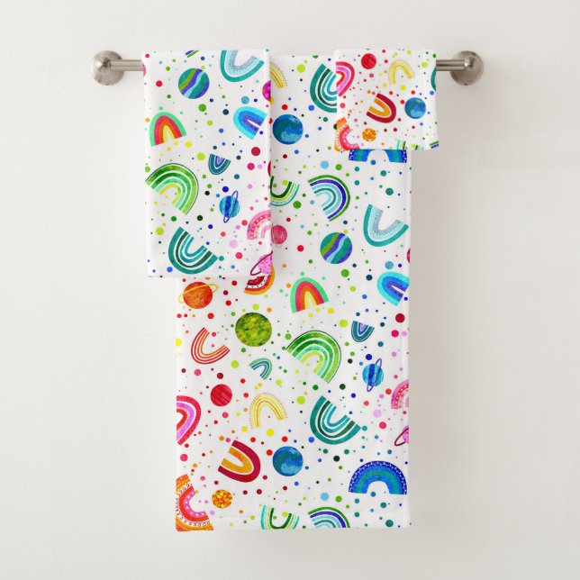 Wasserfarbener Regenbogen Galaxy Girls farbenfroh Badhandtuch Set (Insitu)