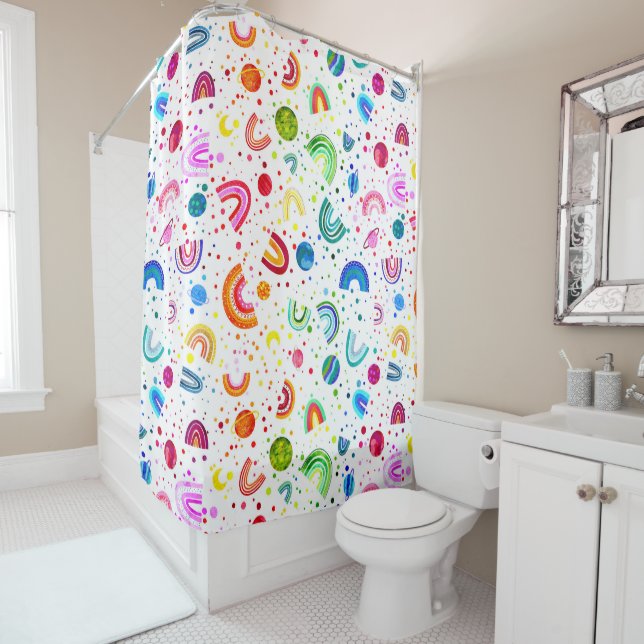Wasserfarbener Regenbogen Galaxy Girls farbenfroh Duschvorhang (Beispiel)