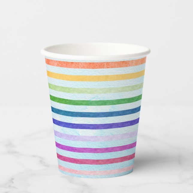 Wasserfarbener Regenbogen Streifen Art Party Cup Pappbecher (Vorderseite)