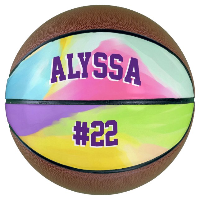 Wasserfarbener Regenbogen Swirl Personalisiert Basketball (Vorderseite)