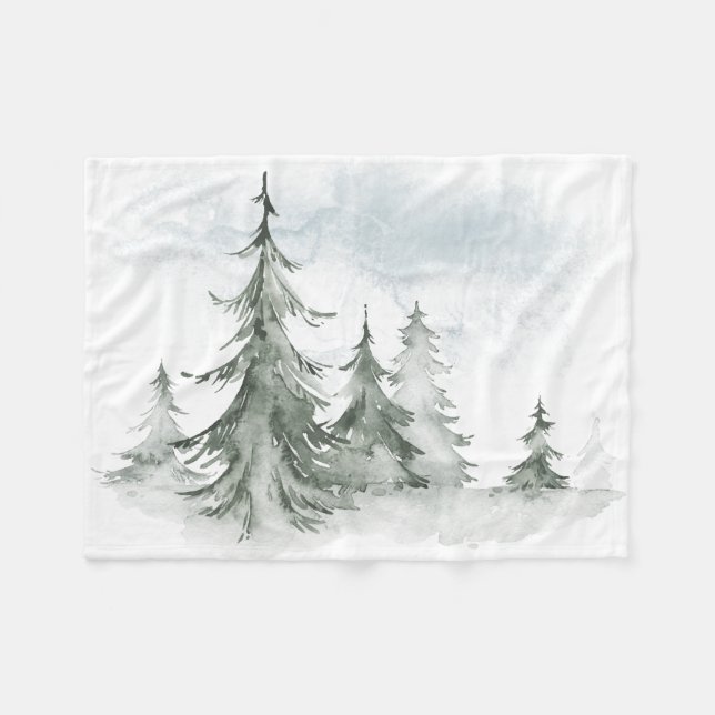 Wasserfarbener Regenwald Winter Fleecedecke (Vorderseite (Horizontal))