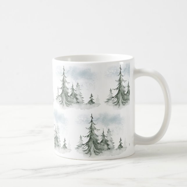 Wasserfarbener Regenwald Winter Kaffeetasse (Rechts)