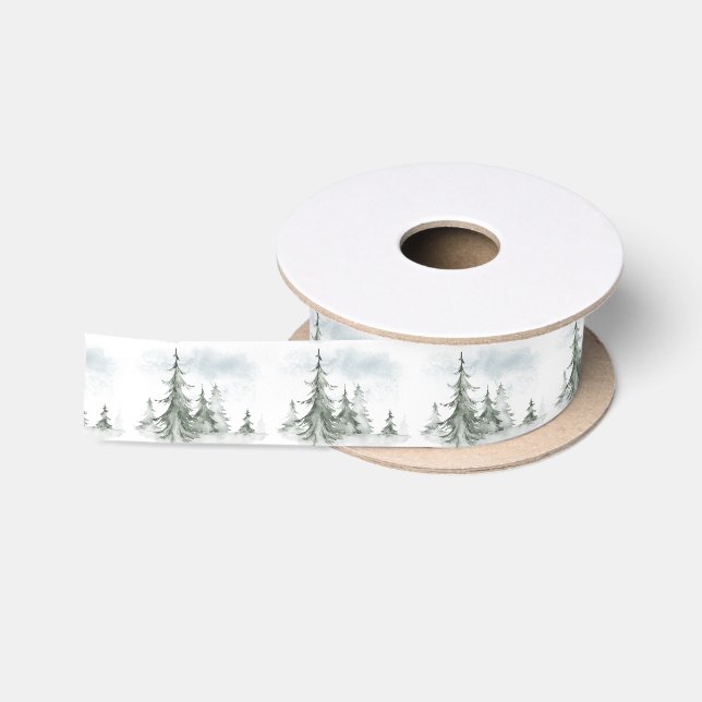 Wasserfarbener Regenwald Winter Satinband (Spule)